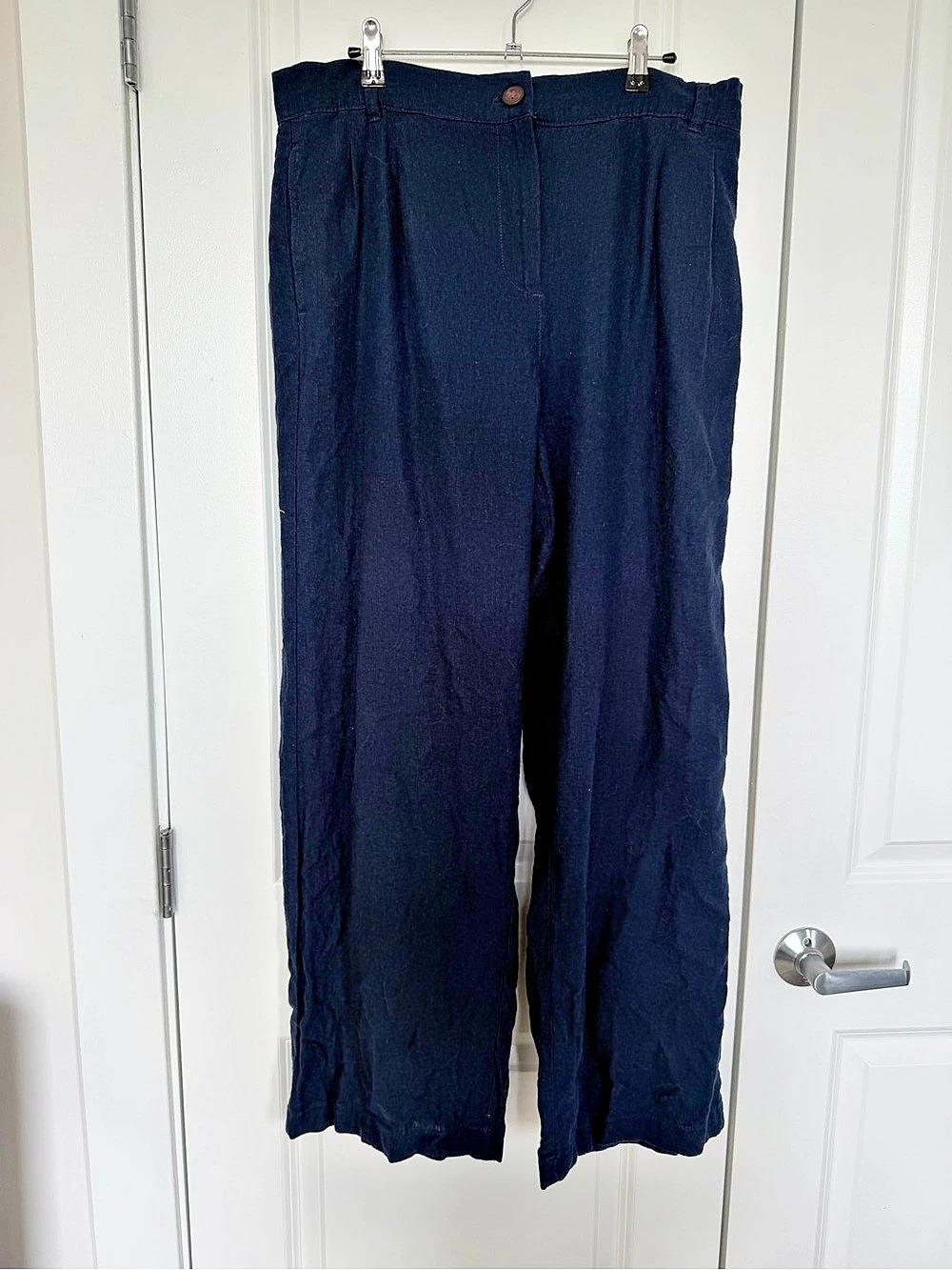 Crew Clothing Company Linen Blend Wide Leg Trousers Navy 14